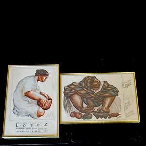 VTG MARY LOUISE LOPEZ "Women with Bowl” "Food for the Soul” Prints Texas Artist